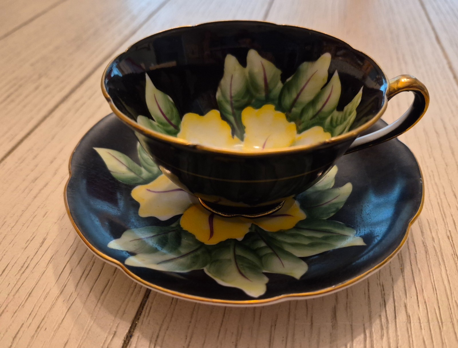 Vtg. Chugai China Made In Occupied Japan Cup & Saucer Black With Yellow Floral Vtg. Chugai China Made In Occupied Japan Cup & Saucer Black With Yellow Floral