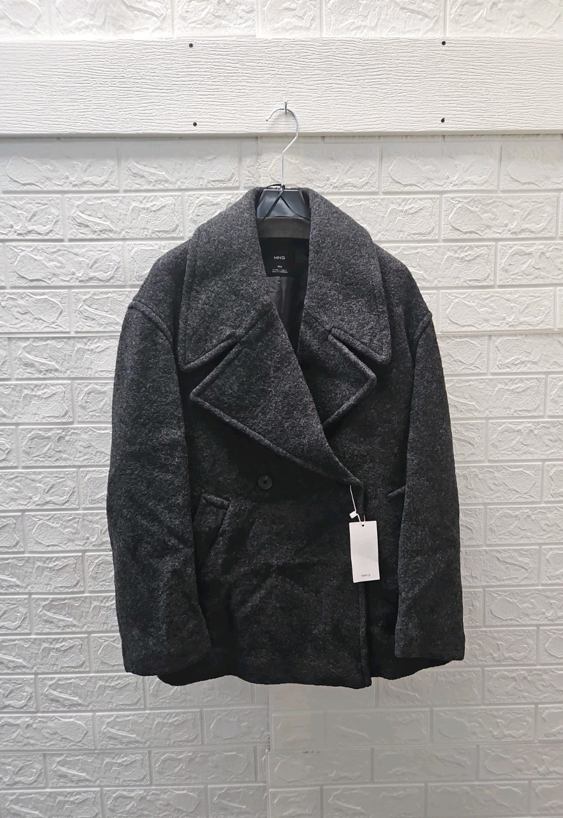 New Mango Women\'s Oversized Wool Coat With Maxi Lapels Sz L