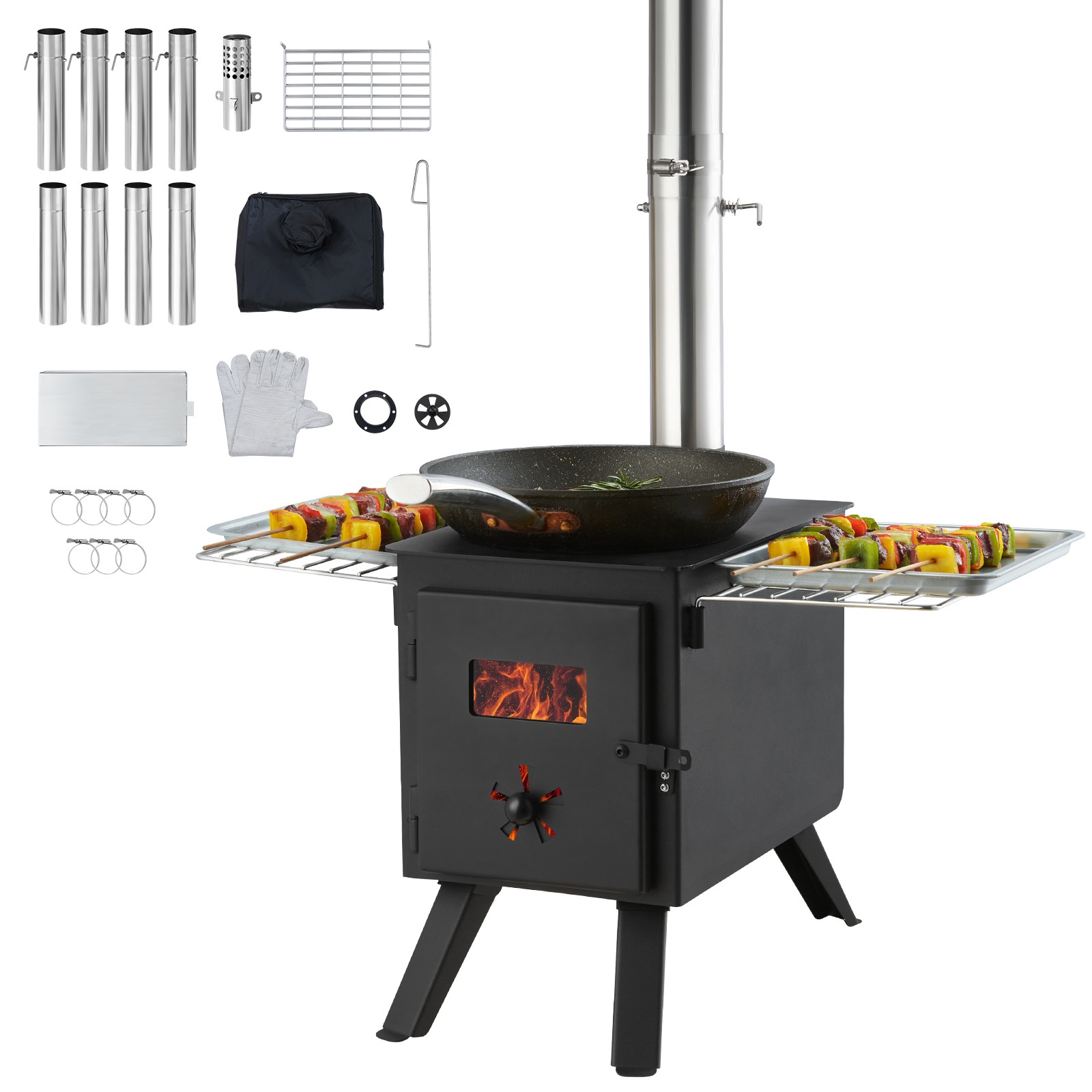 VEVOR Outdoor 86 in Portable Camping Tent Wood Stove Wood Burning BBQ Stove