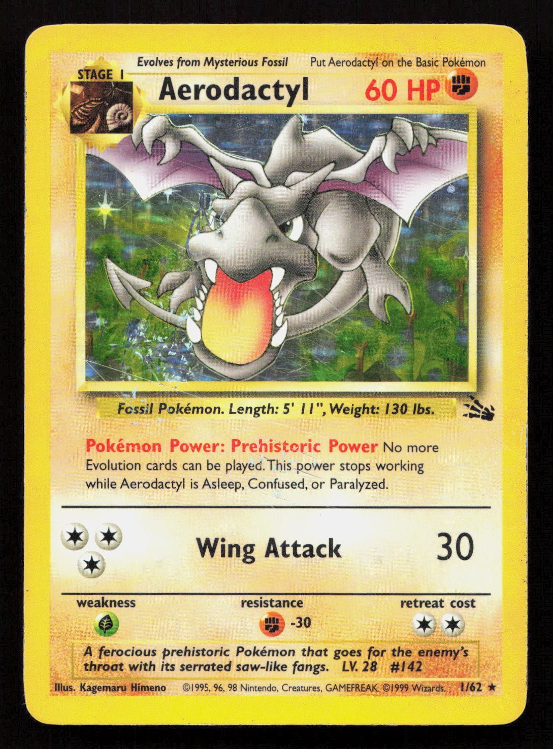 AERODACTYL 1/62 Pokemon FOSSIL Unlimited Holo AERODACTYL 1/62 Pokemon FOSSIL Unlimited Holo