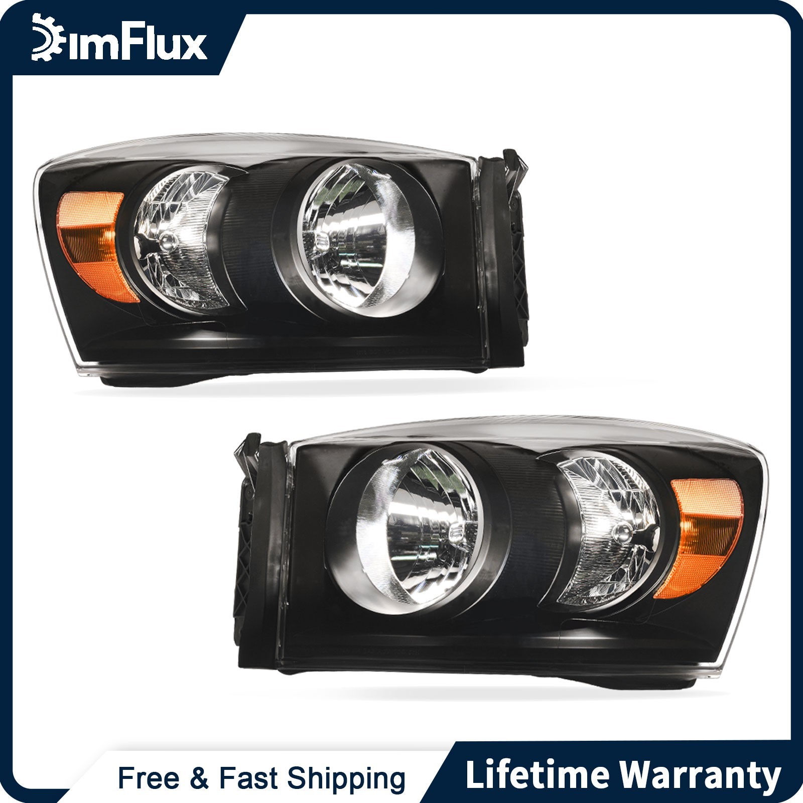 DimFlux Headlights for 2006-2008 Dodge Ram 1500 2500 3500 Black Housing DimFlux Headlights for 2006-2008 Dodge Ram 1500 2500 3500 Black Housing