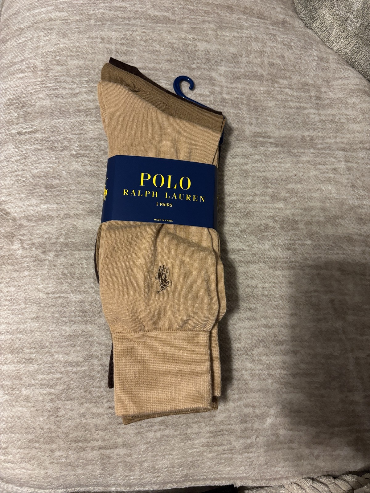 Polo Ralph Lauren Men\'s Dress Crew Socks 3 Pair Set Tan Brown Khaki