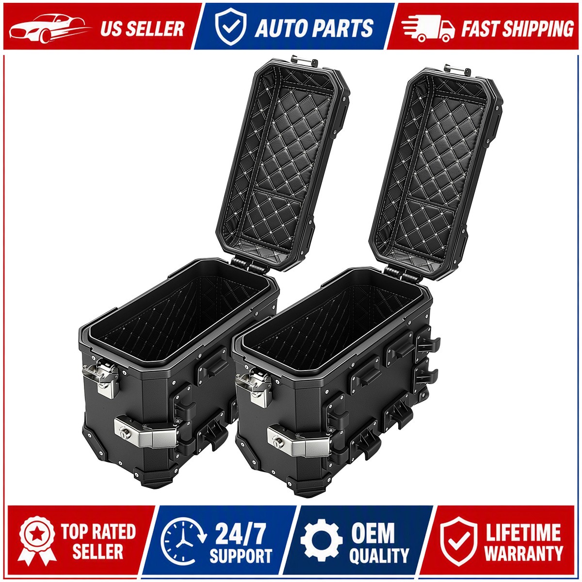 Pair 36L Hard Side Storage Case Motorcycle Tour Trunk Saddlebag Panniers Black