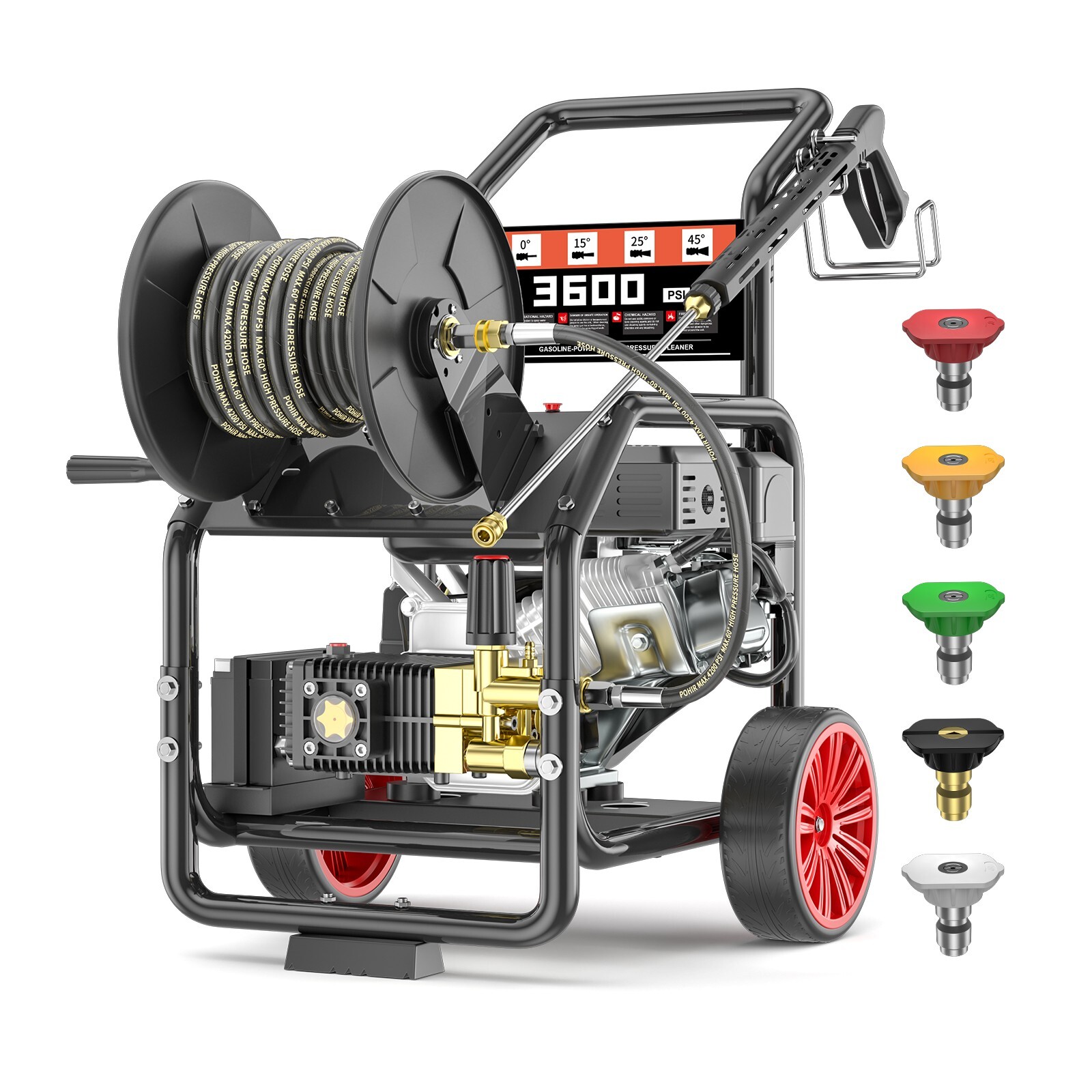 POHIR 3600 PSI Gas Pressure Washer One-Button Start 3.3 GPM 212cc 7HP 50FT Hose POHIR 3600 PSI Gas Pressure Washer One-Button Start 3.3 GPM 212cc 7HP 50FT Hose