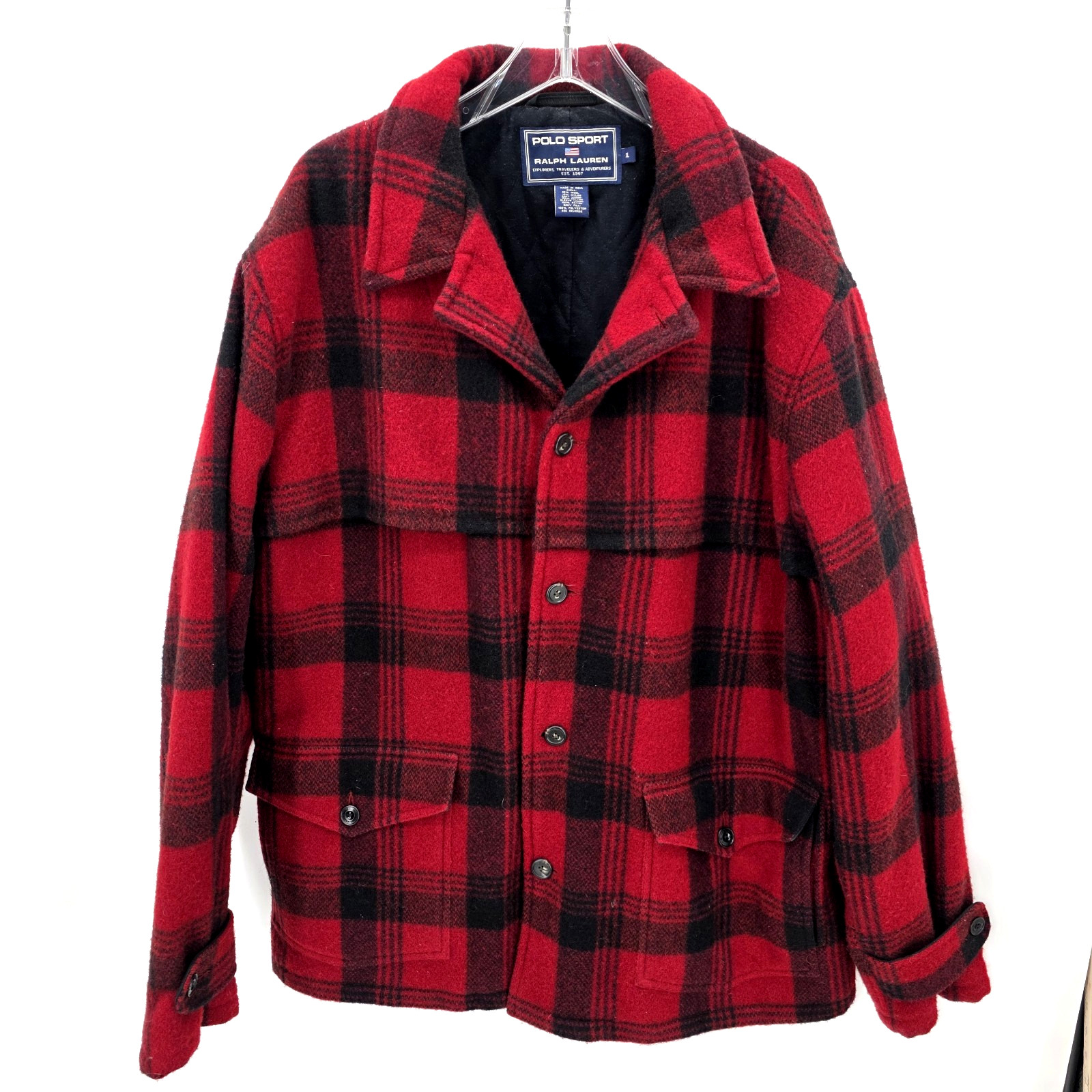 Vintage Polo Sport Ralph Lauren Mens XL Wool Buffalo Plaid Jacket Quilted Lined