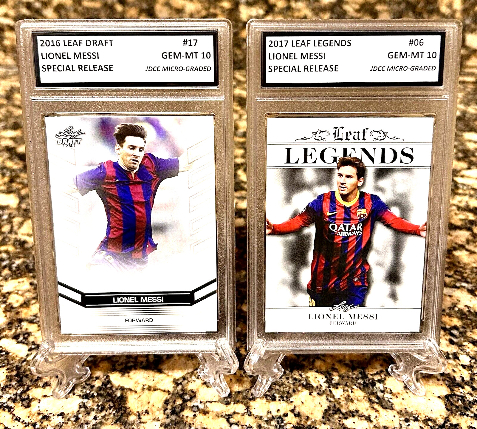 LIONEL MESSI 2016-17 LEAF Special Release LEGENDS #06,#17 GRADED GEM-MT 10 Lot