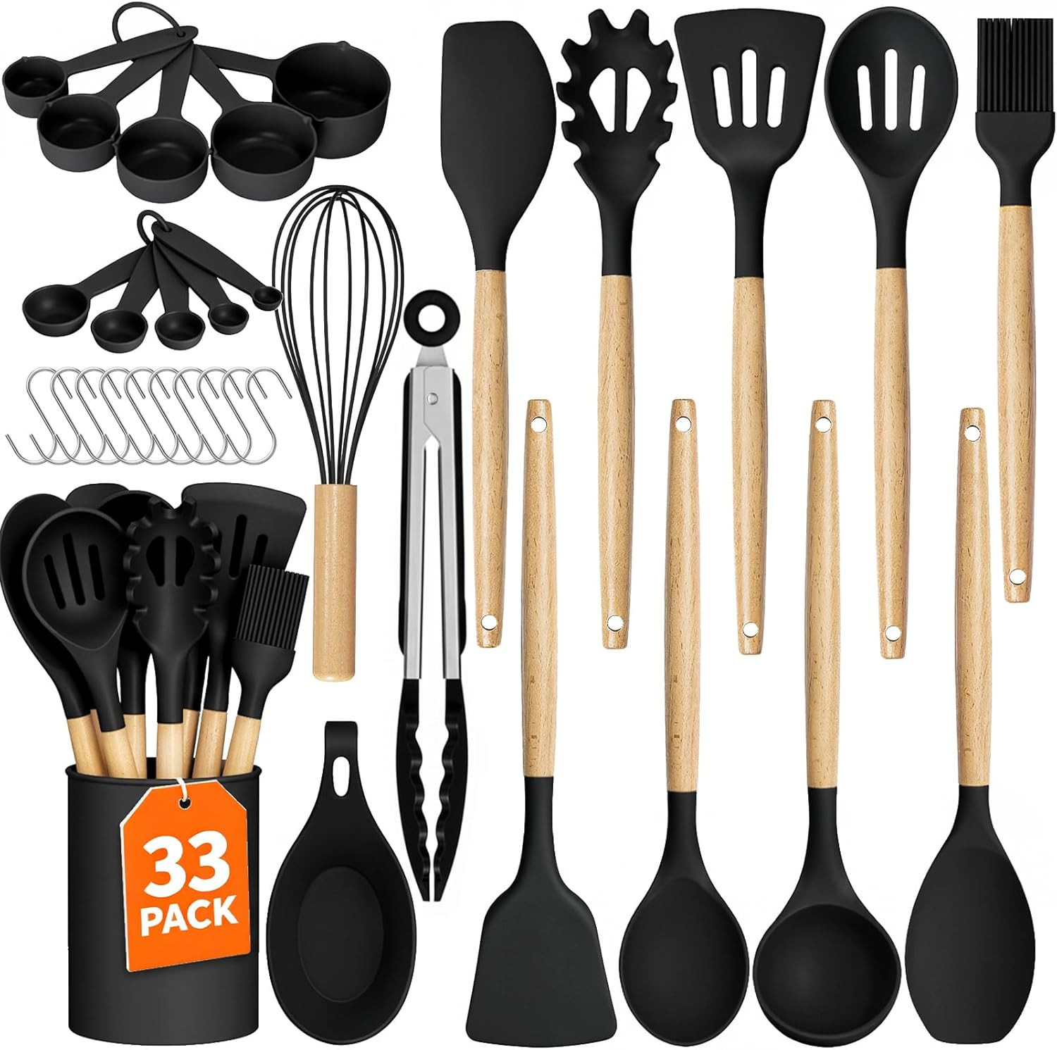 Kitchen Utensils Set - 33 PCS, Heat-Resistant Silicone Cooking Utensils Set with Kitchen Utensils Set - 33 PCS, Heat-Resistant Silicone Cooking Utensils Set with