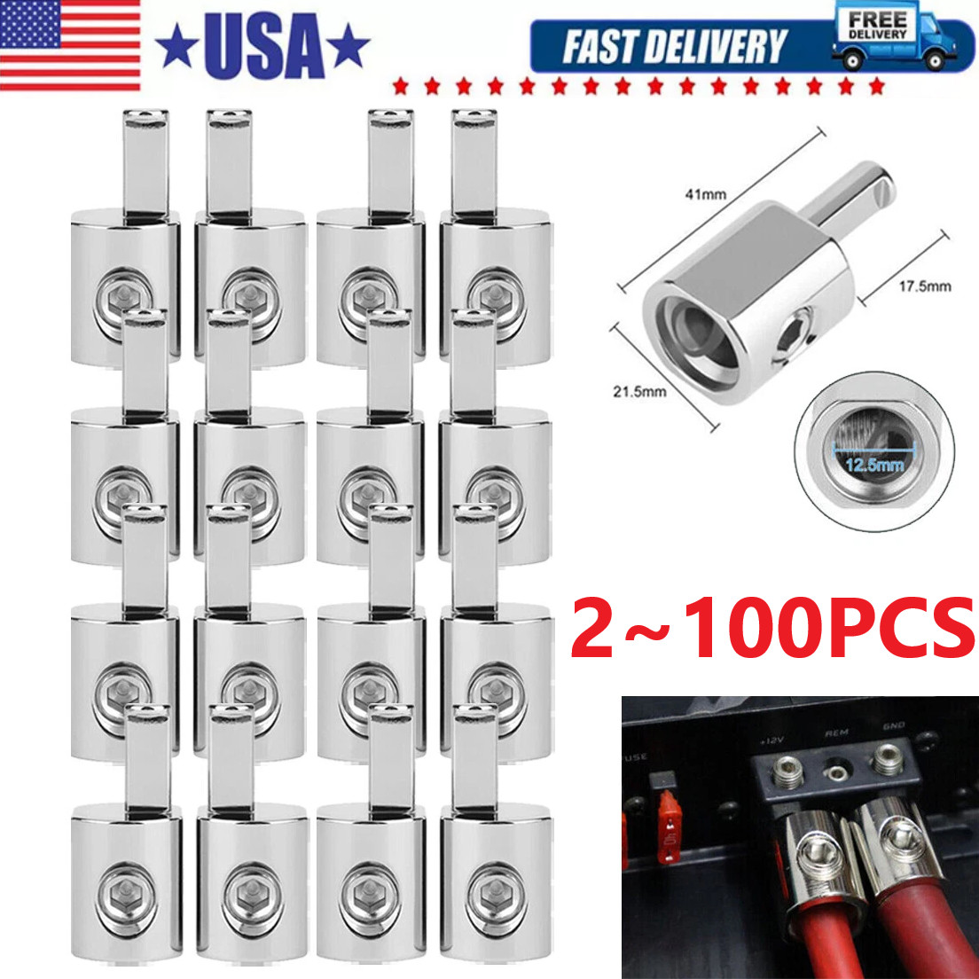 LOT Amp Car Audio Amplifier Power and Ground 1/0 Gauge to 4 Gauge Input Reducer LOT Amp Car Audio Amplifier Power and Ground 1/0 Gauge to 4 Gauge Input Reducer