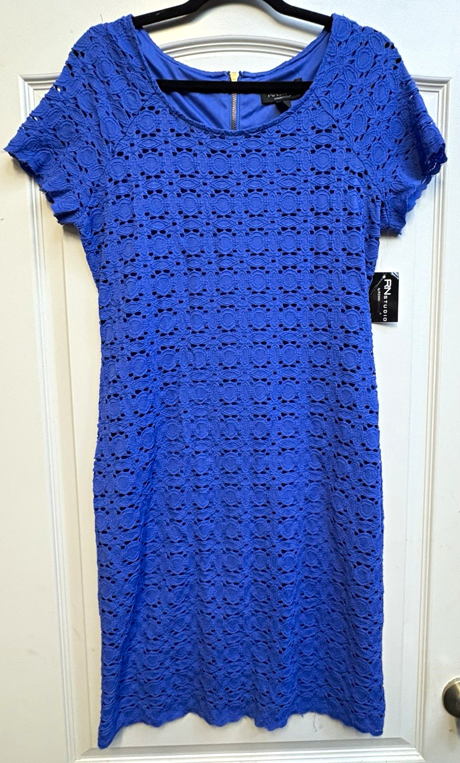 RN Studio by Ronni Nicole Blue Lace A-Line Knee Length Short Sleeve Dress 10