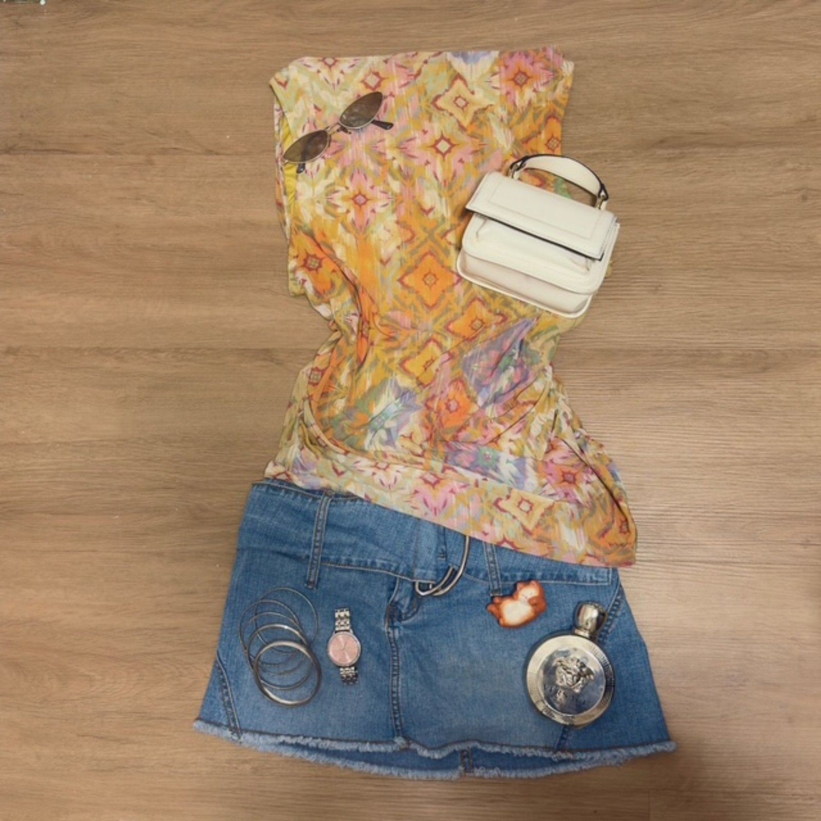 Y2K Boho Orange Abstract Print Draped Kathy Ireland Top