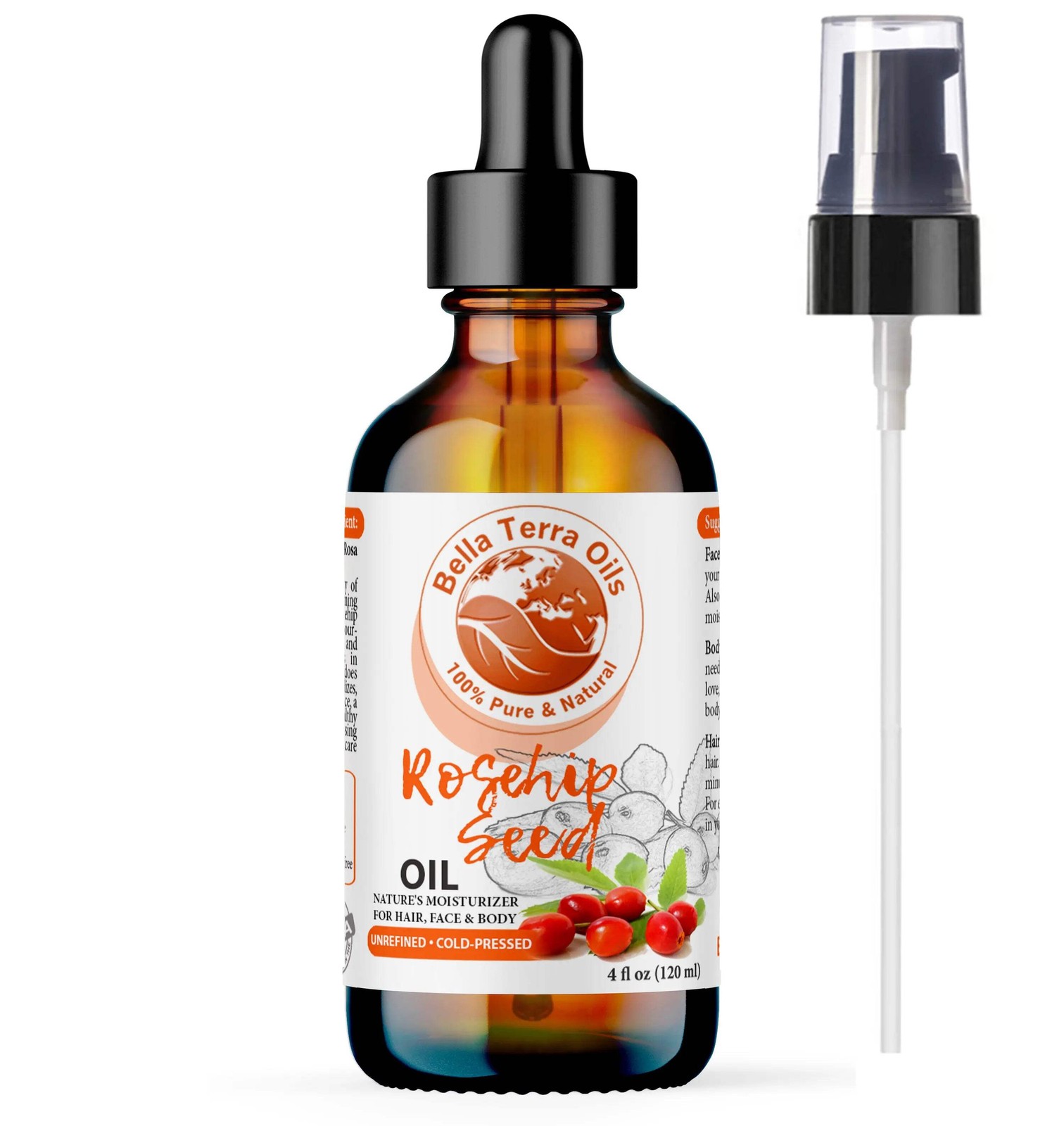 Natural Cold-Pressed Rosehip Seed Oil 100% Pure Raw Skin Hair Face Anti-Aging