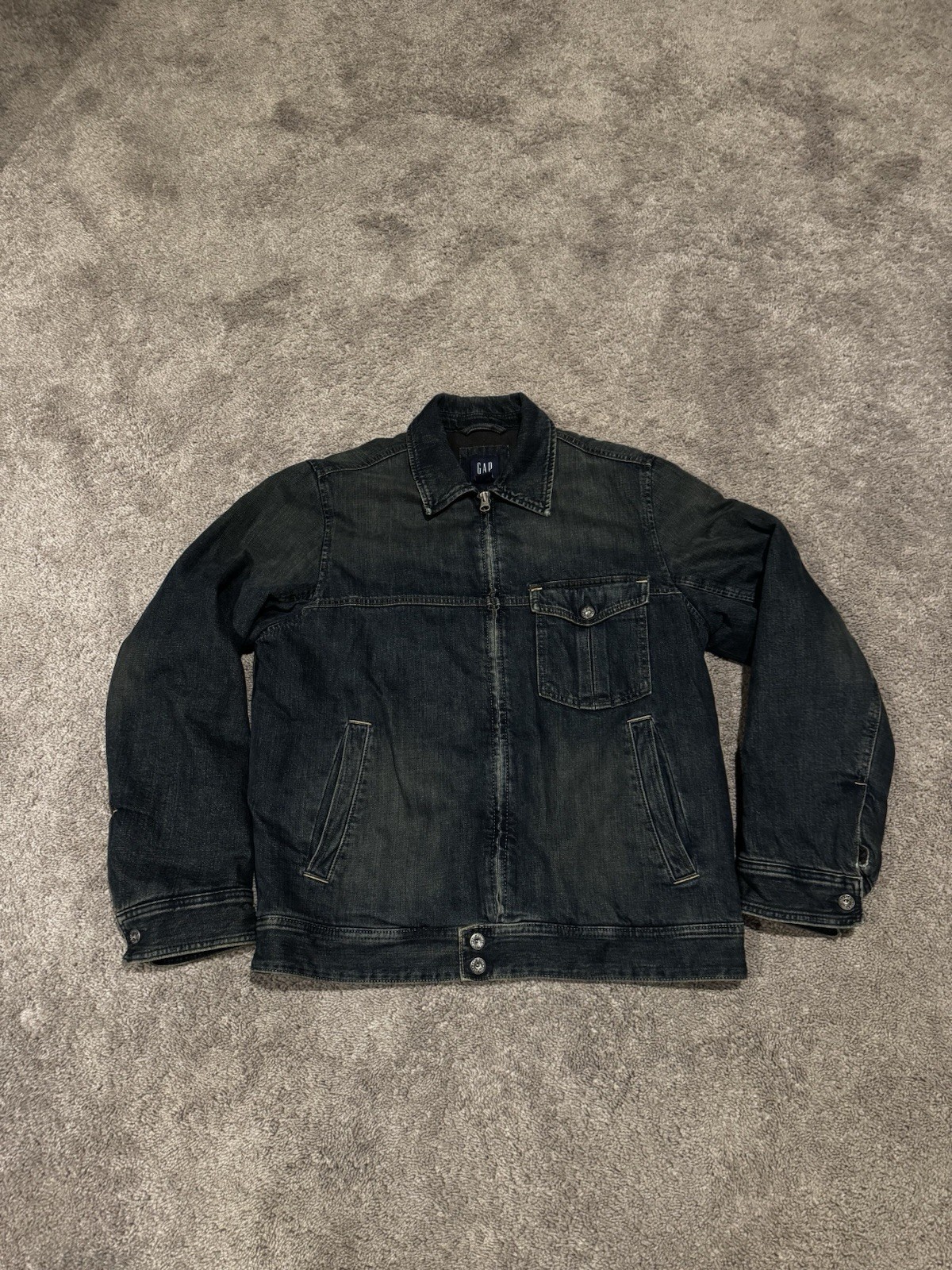 Vintage 2005 Gap Denim Jacket Mens M Faded Black Lined Full Zip Work Utility