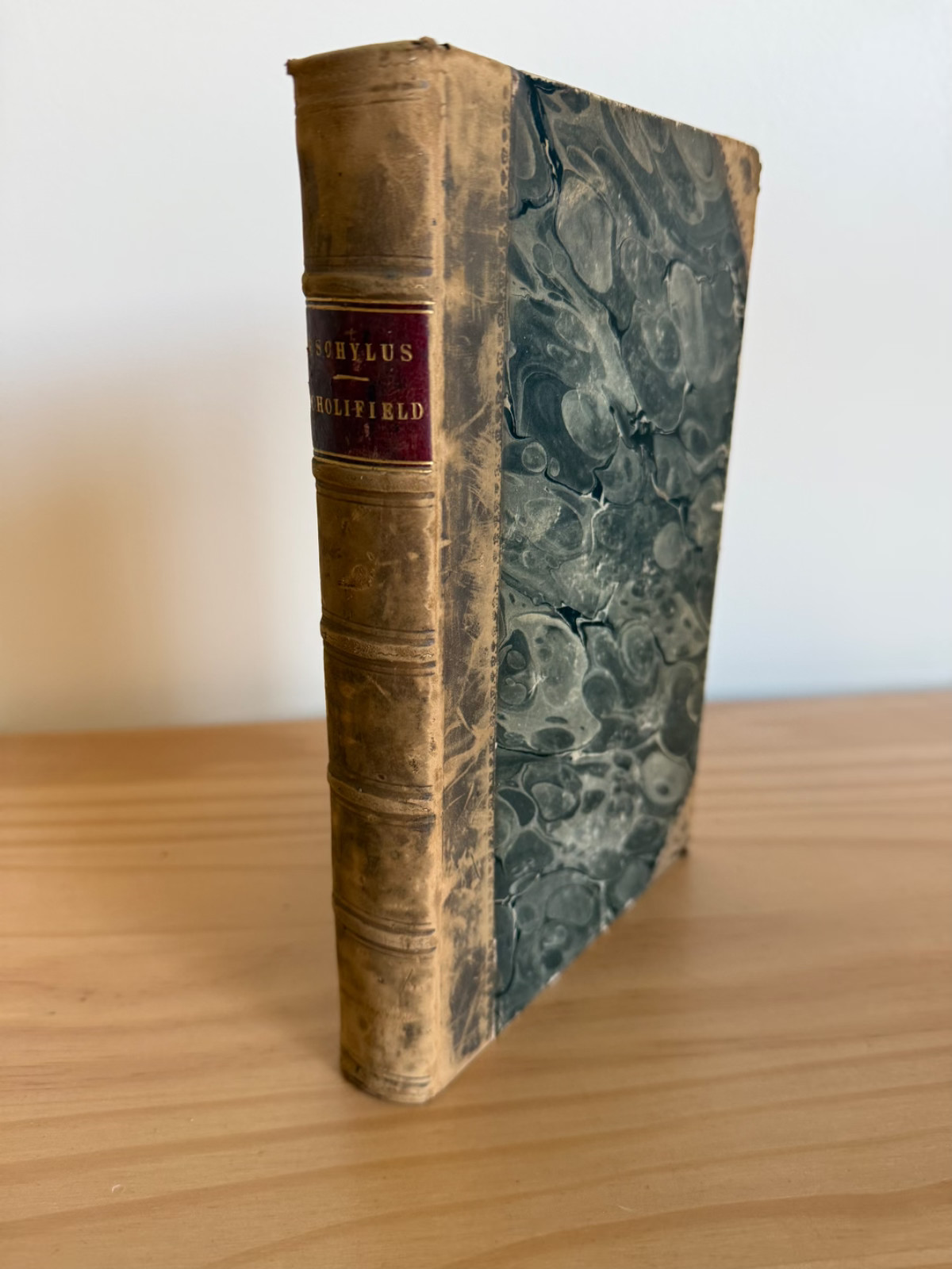 Antique c1830 Aeschylus Greek Text Scholefield Classical Literature Leather Book
