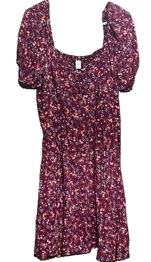 Old Navy Burgundy Floral Smocked Square Neck Puff-Sleeve Dress Old Navy Burgundy Floral Smocked Square Neck Puff-Sleeve Dress