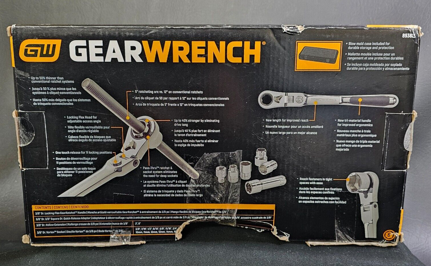 Gearwrench 23pc SAE / Metric 3/8 dr Size XL Pass-Thru Ratchet/Socket Set #893823