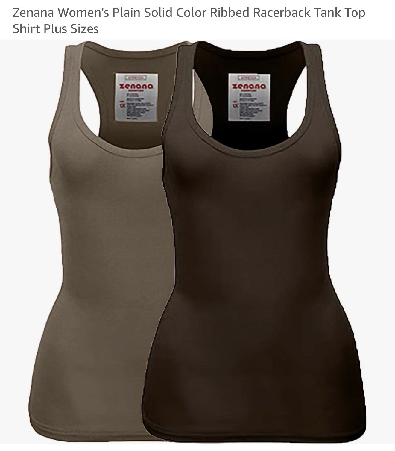 Zenana Women\'s Ribbed Racerback Tank Top Scoop Neck Stretch Brown 3X Plus 2Pack