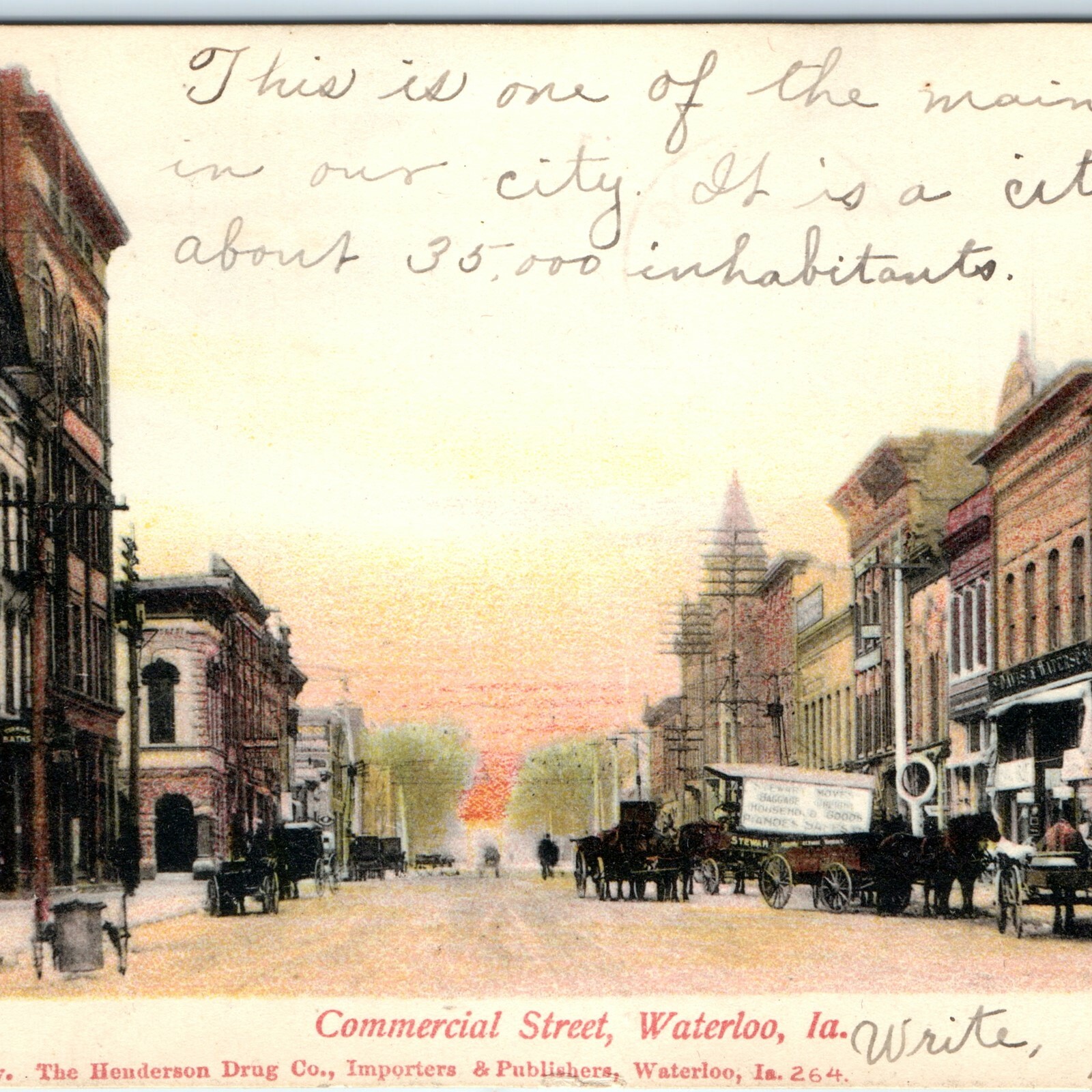 c1900s Waterloo, IA Commercial Street Horses Carriage Postcard Downtown Litho c1900s Waterloo, IA Commercial Street Horses Carriage Postcard Downtown Litho