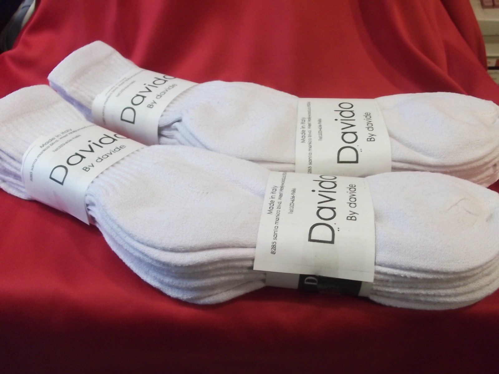 Davido Men’s Socks Crew 100% Cotton Made In Italy 12 Pairs White 10-13 Casual