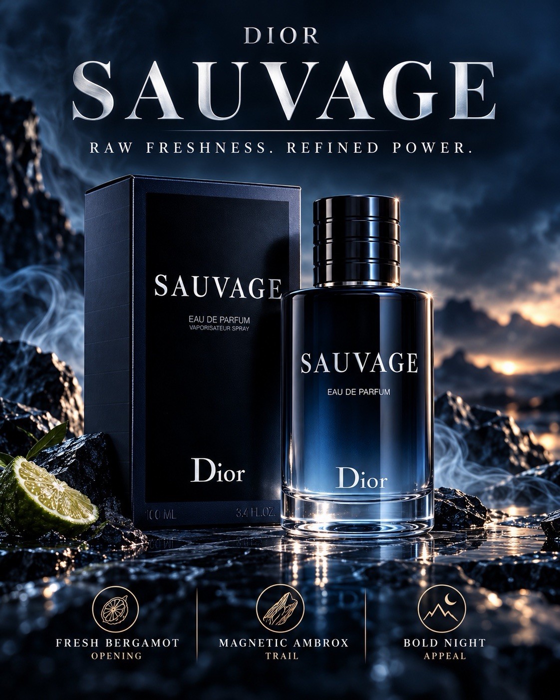 Dior Sauvage Eau de Parfum Spray Regular Size 3.4 fl oz / 100 ml Dior Sauvage Eau de Parfum Spray Regular Size 3.4 fl oz / 100 ml