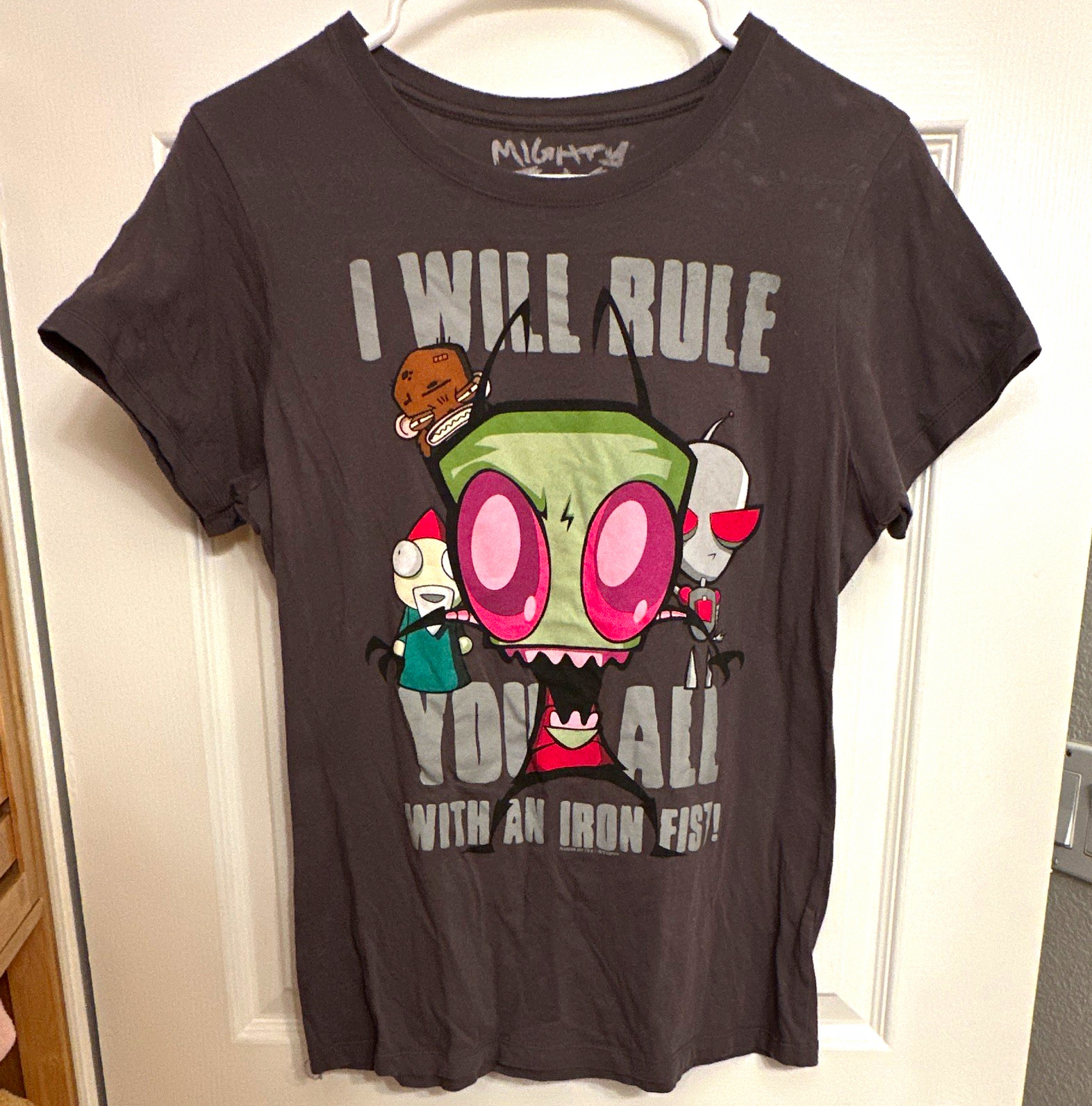 Mighty Fine Invader Zim GIR L Black Graphic Crew Neck Cotton T-Shirt Mighty Fine Invader Zim GIR L Black Graphic Crew Neck Cotton T-Shirt