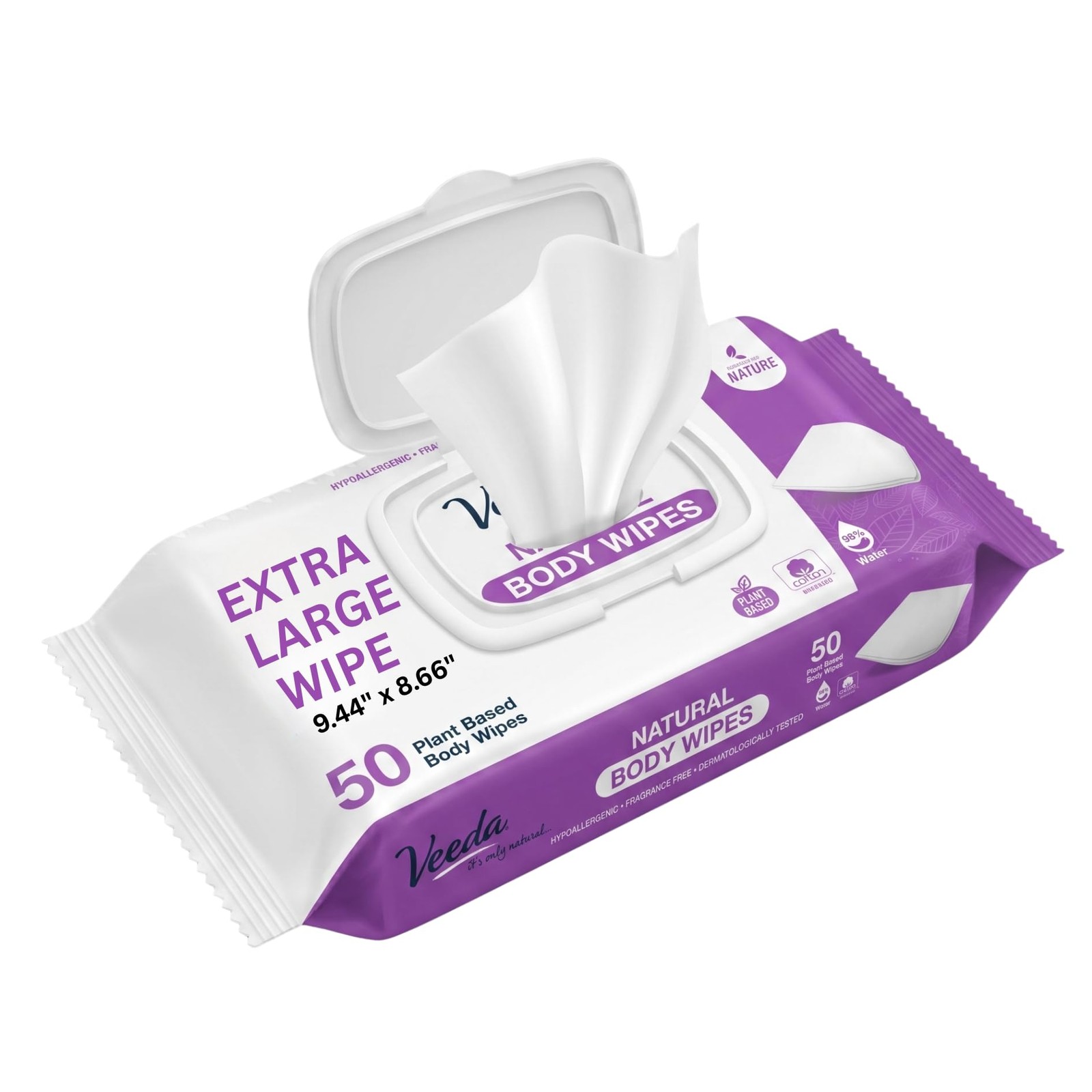 Extra Large Body Wipes for Adults - 50 Count Plant-Based Shower Wipes