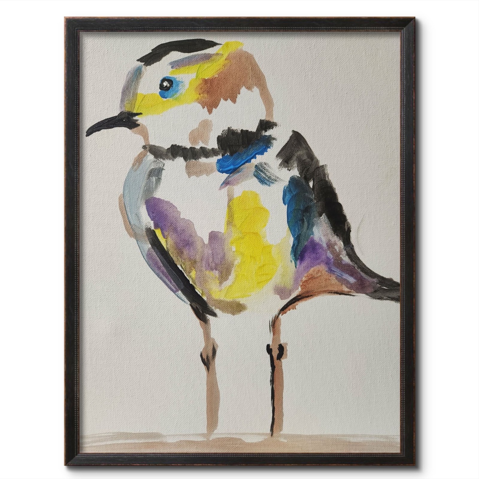 Original 14x11 Impressionist Colorful Bird Portrait Painting Signed Canvas