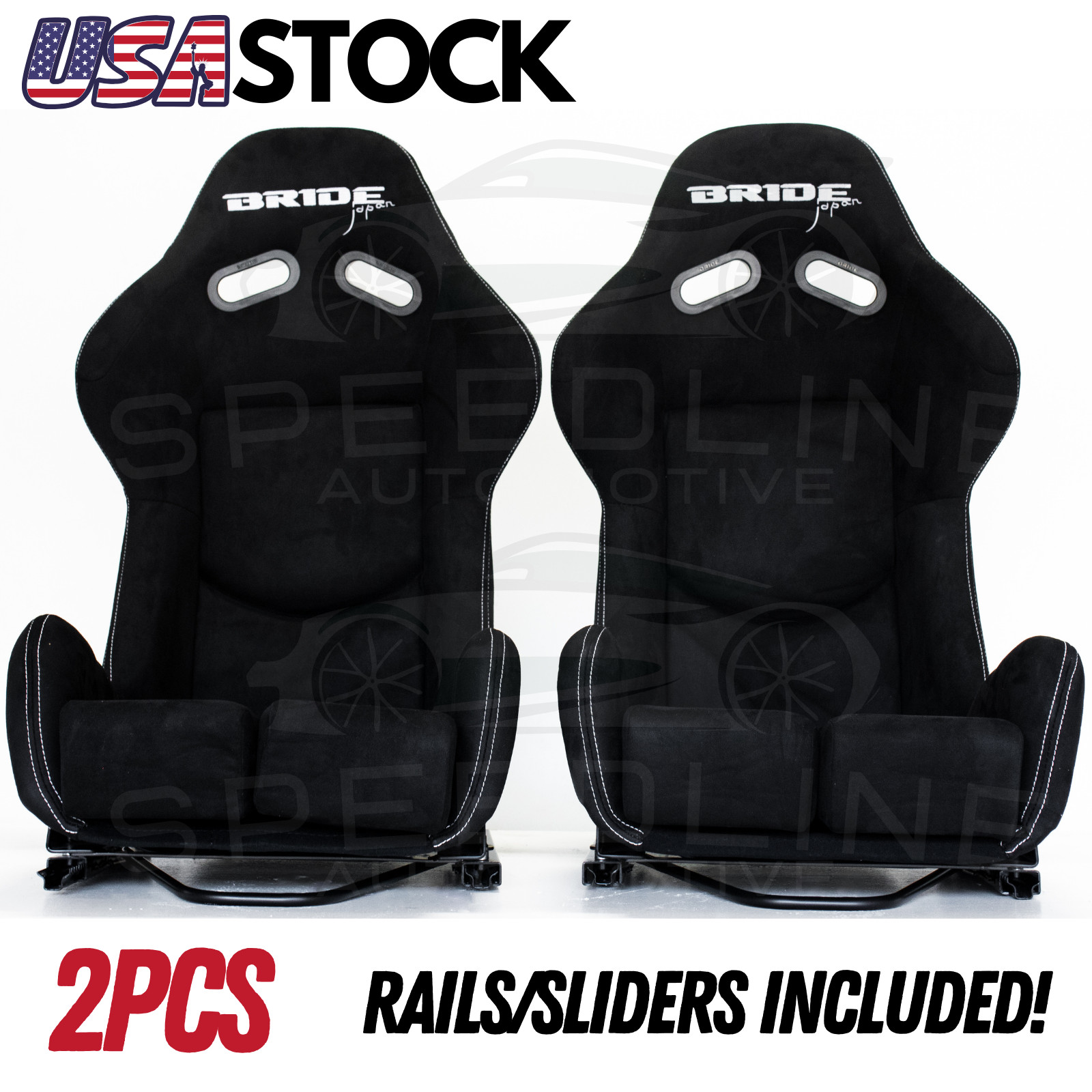 2PCS BRIDE Seats Low Max Racing Black Suede Style Seat Adjustable PAIR