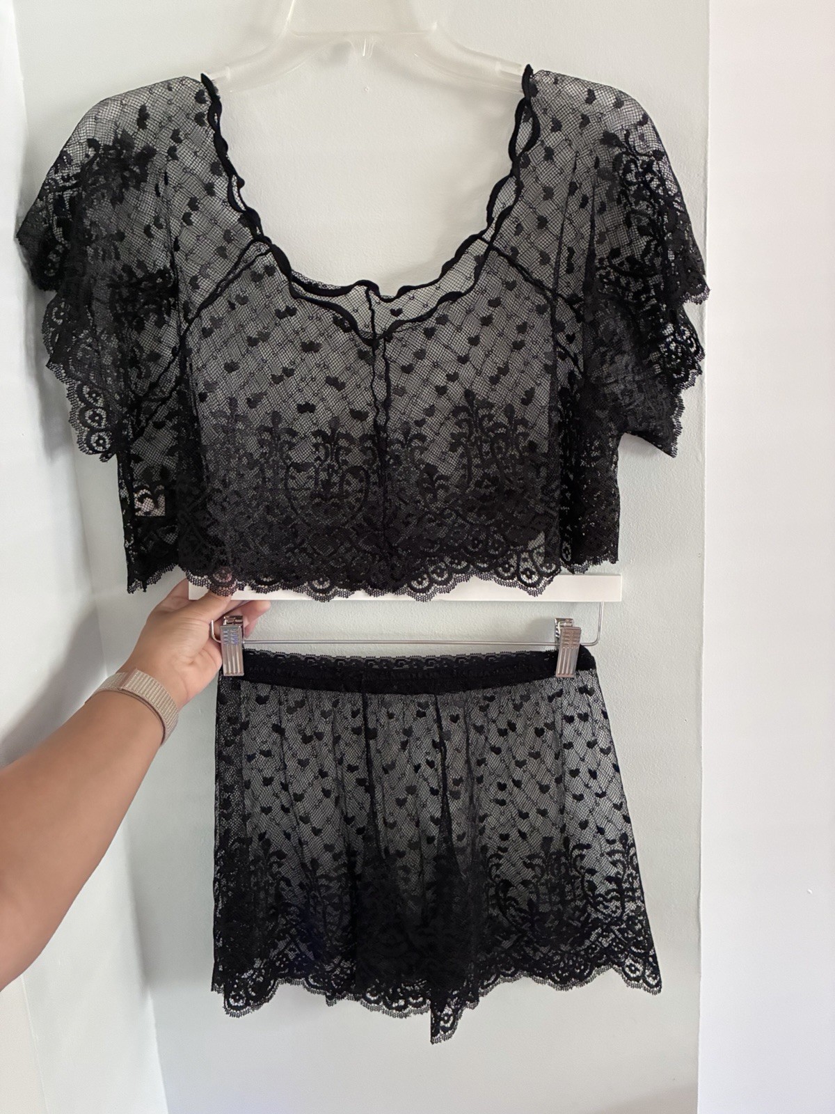 Vintage Fredrick’s Of Hollywood Black Two-piece Set, Sheer Top And Shorts size Vintage Fredrick’s Of Hollywood Black Two-piece Set, Sheer Top And Shorts size