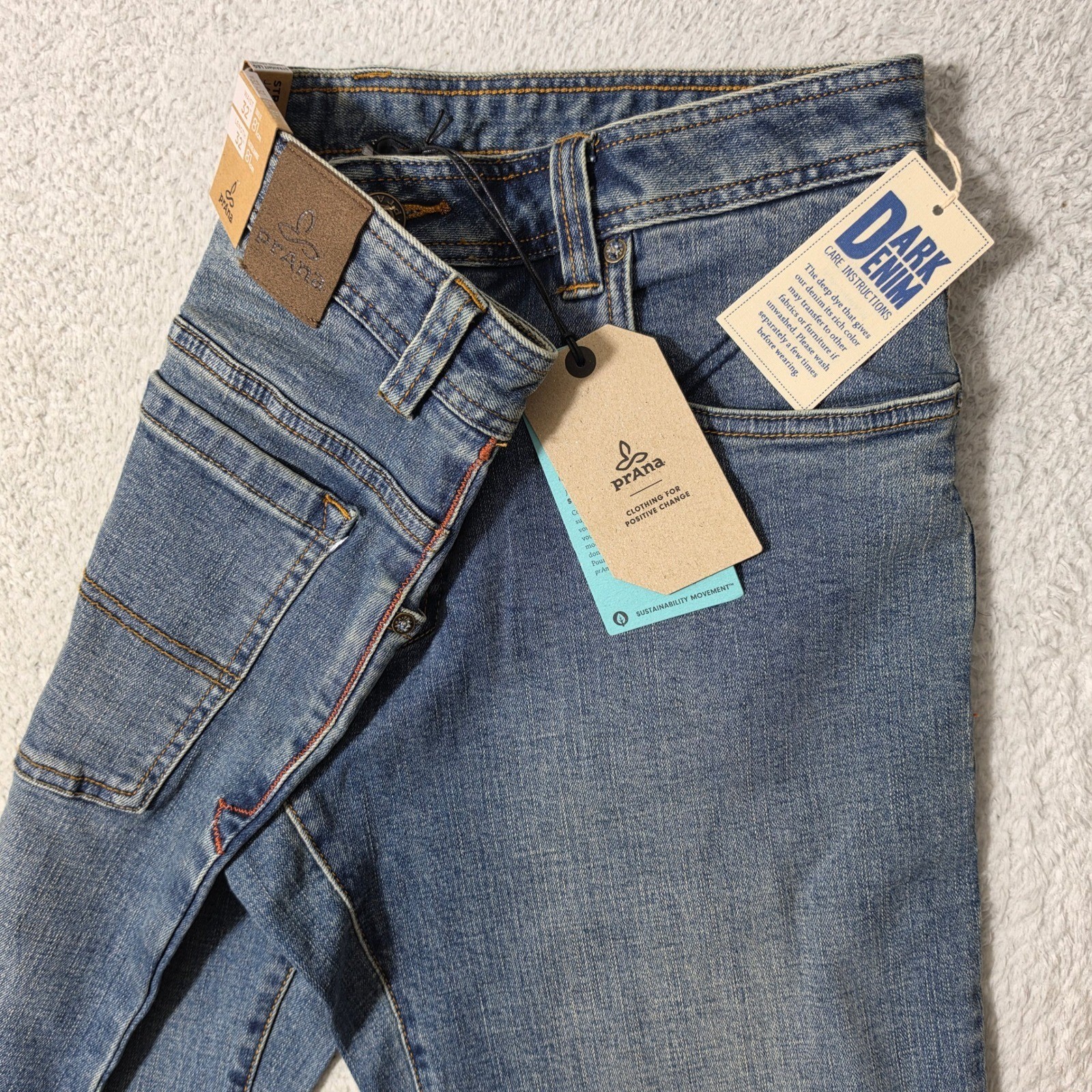 NEW Prana Axiom Jean Mens 32/32 Blue Antique Stone Wash Stretch Straight Leg