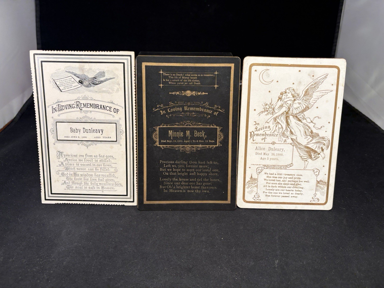 3 Antique Infant Memorial Cabinet Card In Loving Remembrance 1891, 1900 Funeral 3 Antique Infant Memorial Cabinet Card In Loving Remembrance 1891, 1900 Funeral