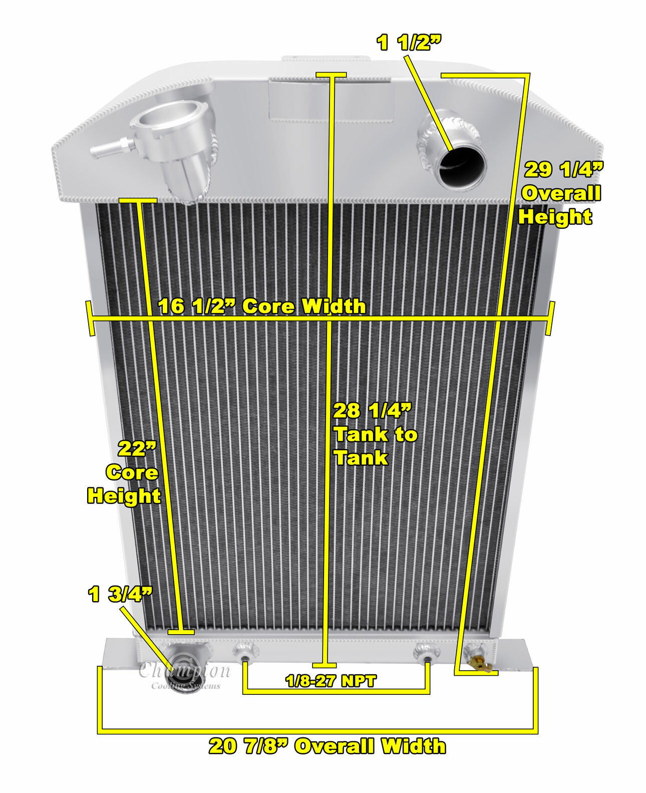 RR Champion 3 Row Radiator Ford Config for 1933 1934 Ford Cars V8 Conversion