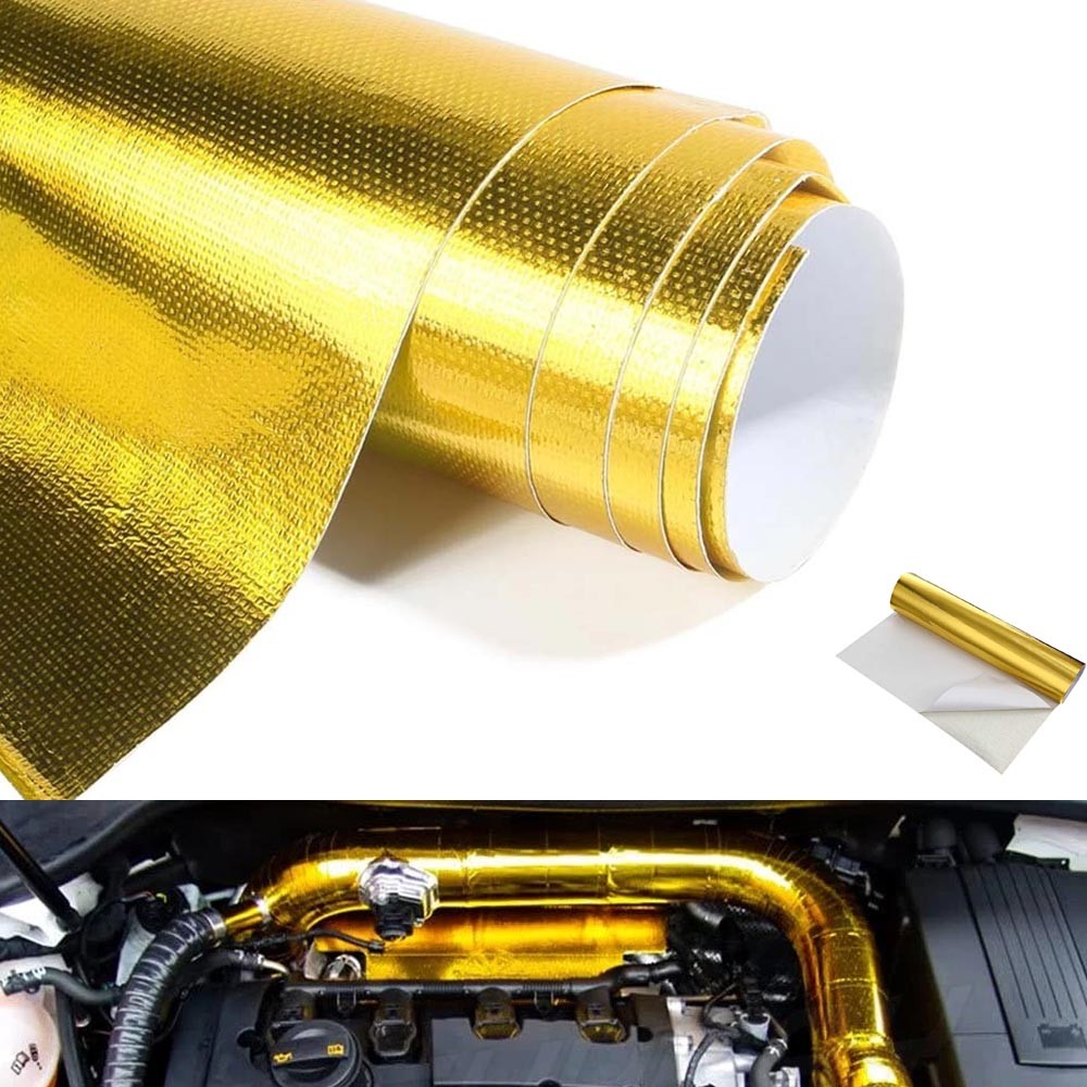 Reflective Exhaust Heat Wrap, Gold Self Adhesive Heat Barrier Insulation Shield