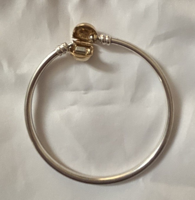 Authentic Pandora Silver & 14k Gold Clip Lock Charm Bangle 590718-19 7.5 $400 Authentic Pandora Silver & 14k Gold Clip Lock Charm Bangle 590718-19 7.5 $400