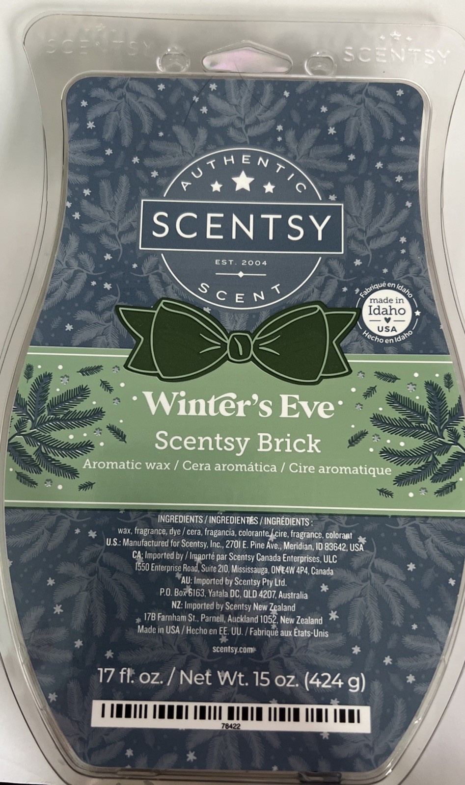Scentsy Brick Winter\'s Eve 17 Oz NEW Large Wax Brick Evergreen Cedar Bergamot