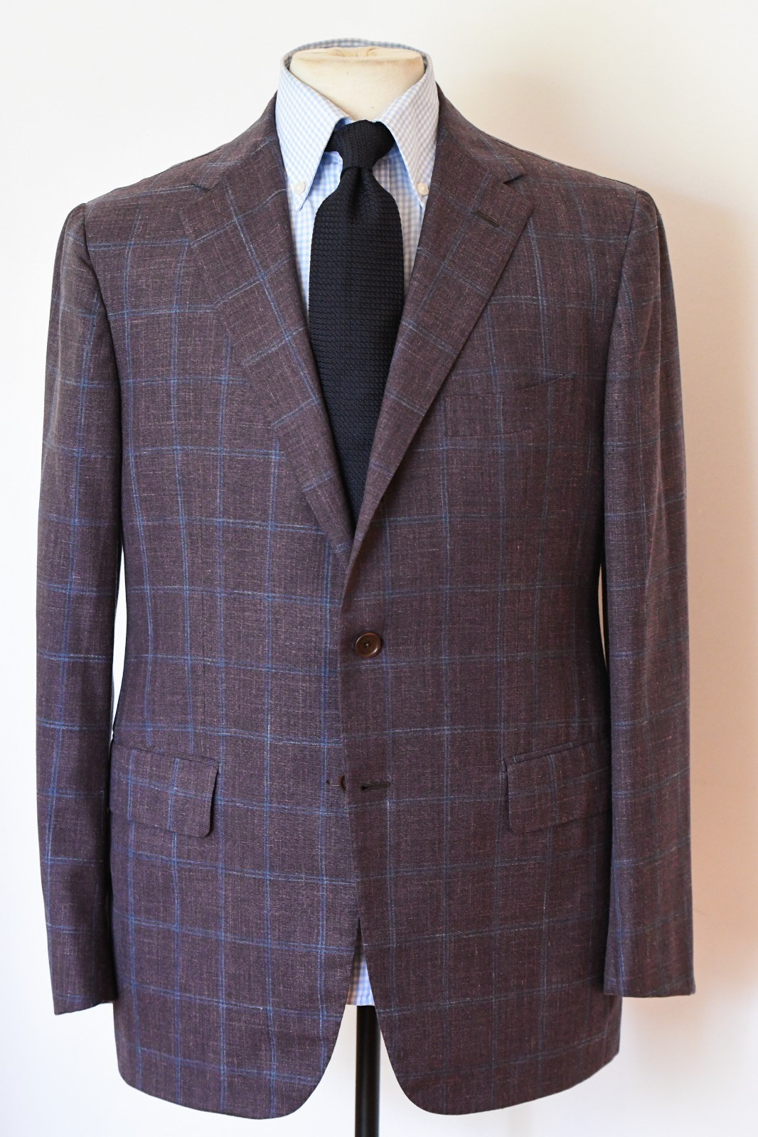 * SARTORIA PARTENOPEA * Rust Purple Plaid Handmade Neapolitan Sport Coat 42 EUC
