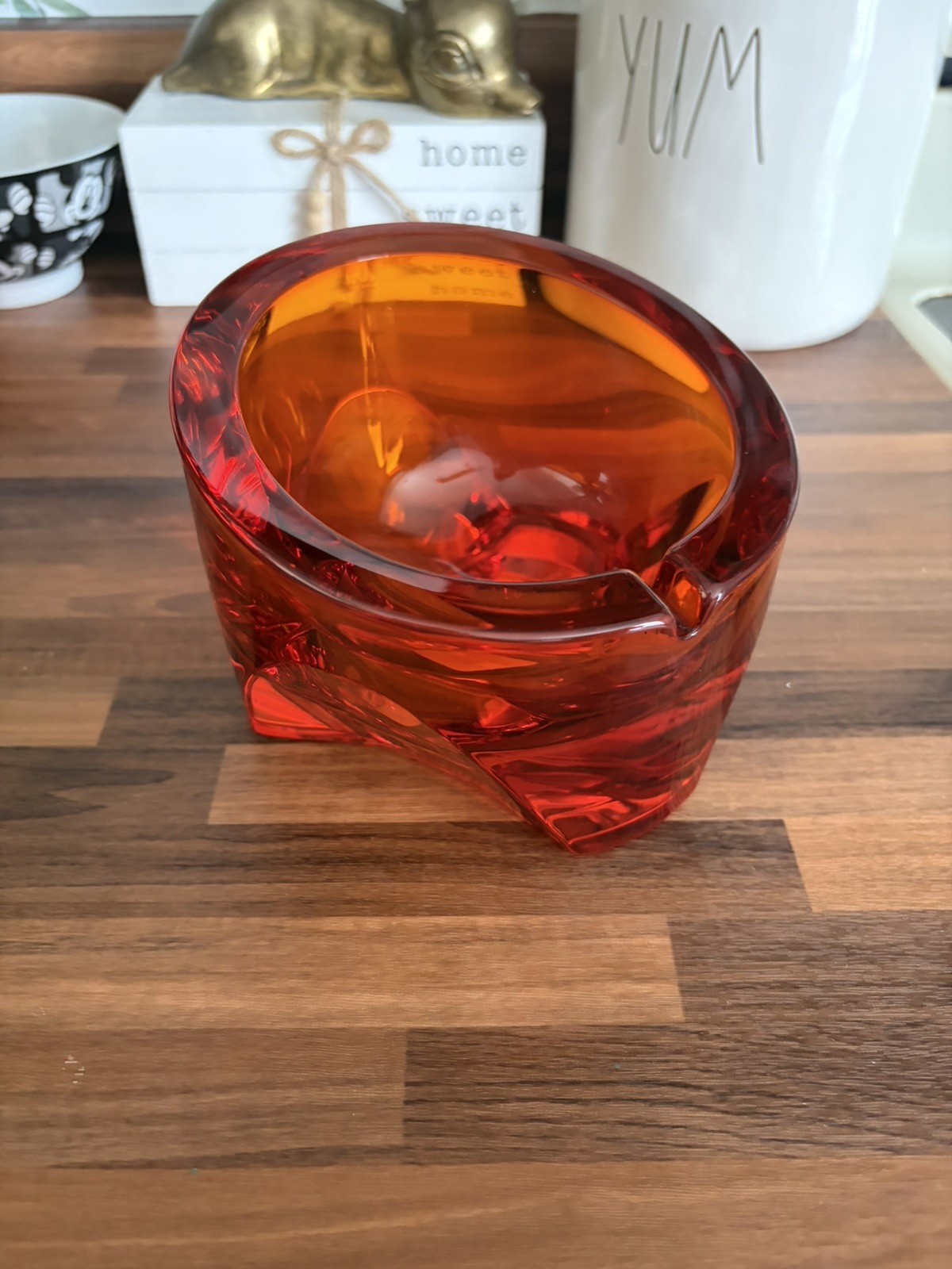 Vintage Mid Century Modern VIKING Glass Persimmon Orange ORB Slant ASHTRAY Vintage Mid Century Modern VIKING Glass Persimmon Orange ORB Slant ASHTRAY