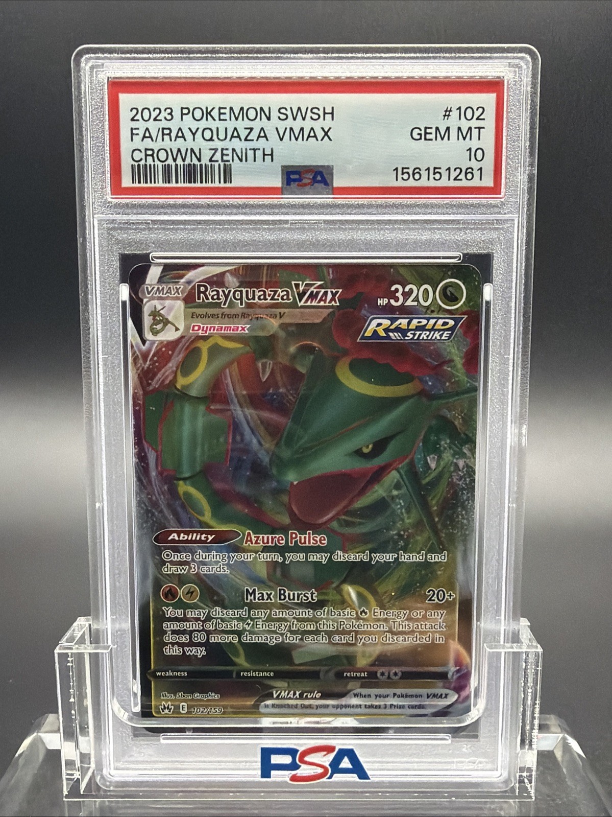 2023 Pokemon SWSH FA/rayquaza V Max Crown Zenith PSA 10 2023 Pokemon SWSH FA/rayquaza V Max Crown Zenith PSA 10
