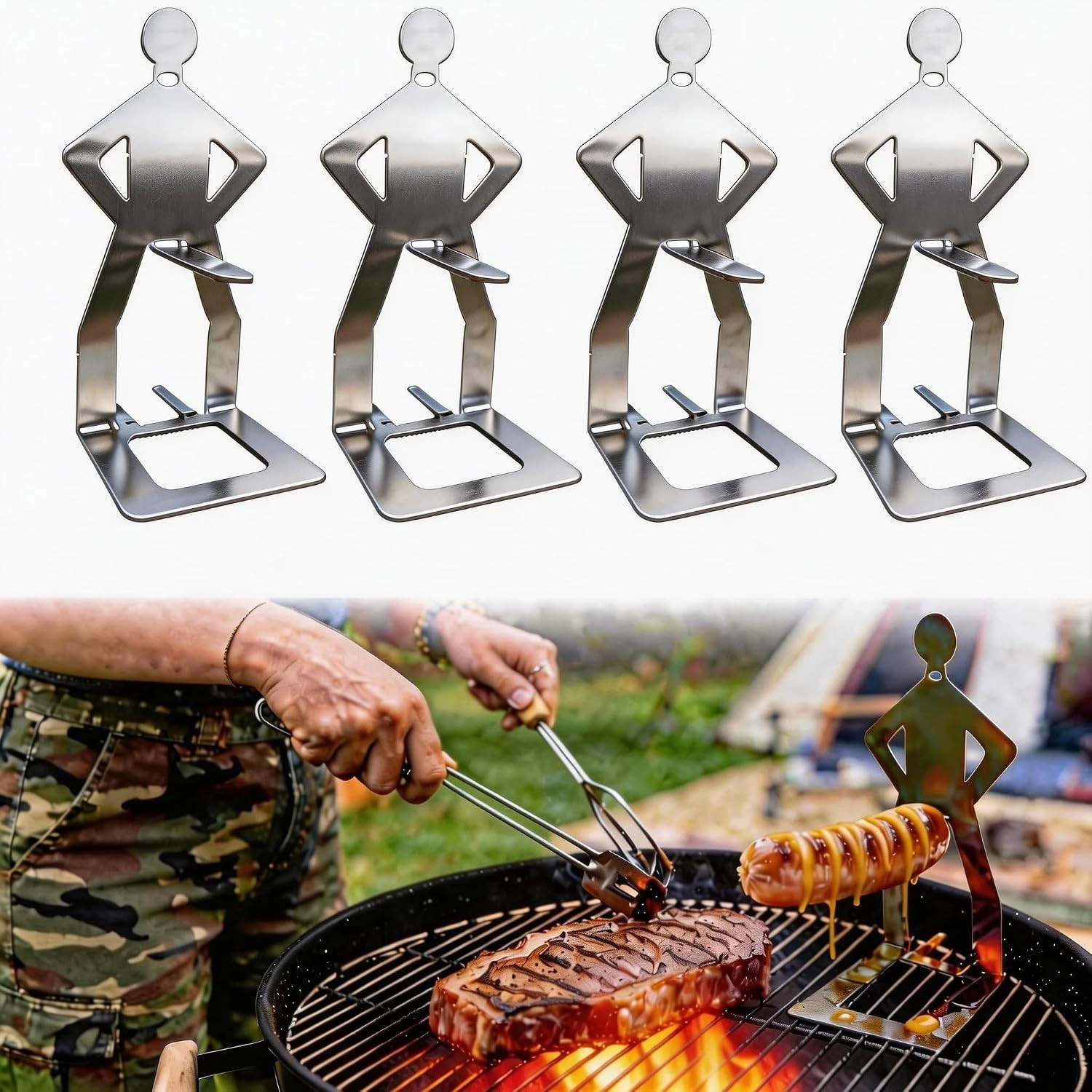 1-4 PCS Funny BBQ Stand Man Hot Dog Holder Creative Sausage Rack Grill Reusable