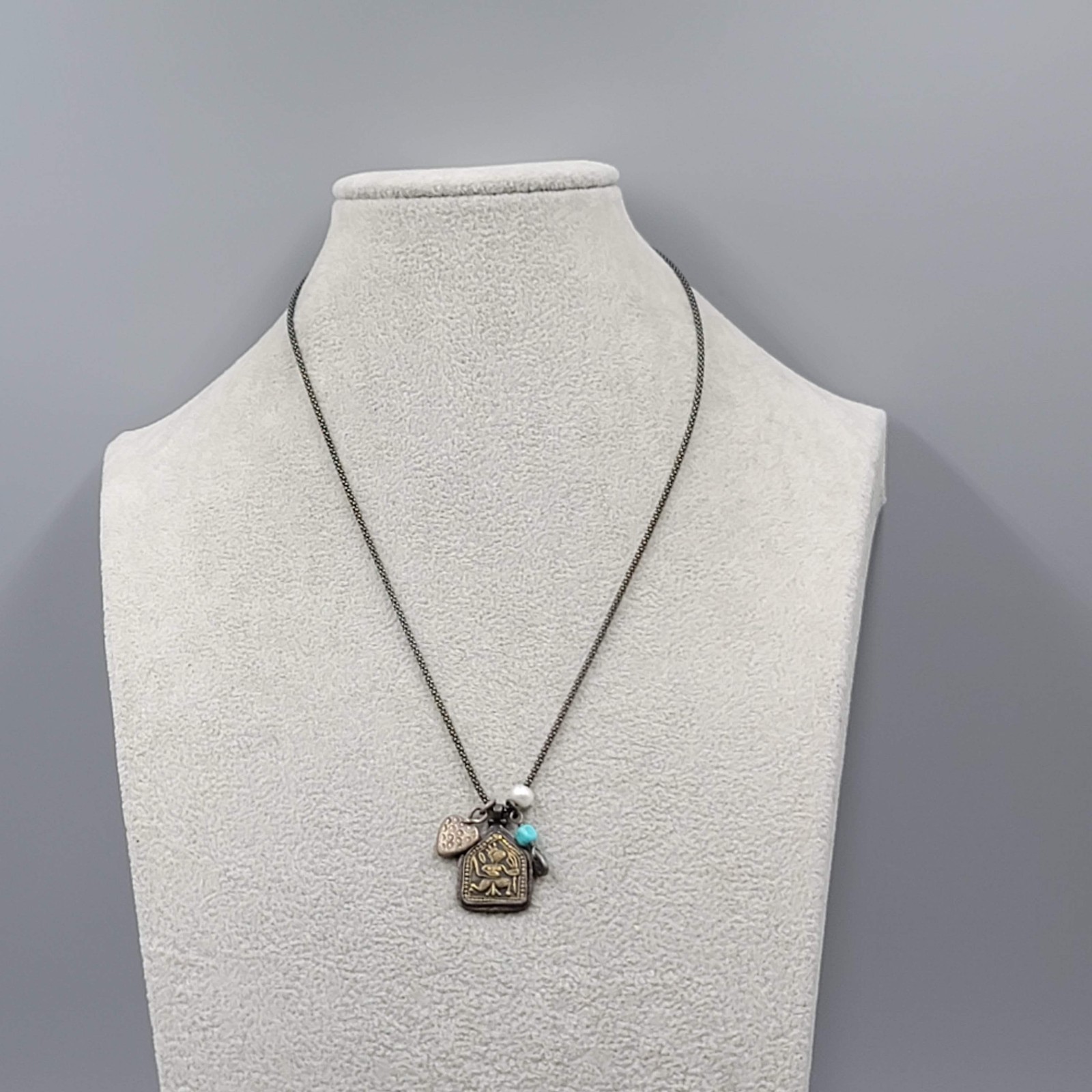 Silpada Sterling Silver & Brass Oxidized Multi Charm Stone Necklace N1679