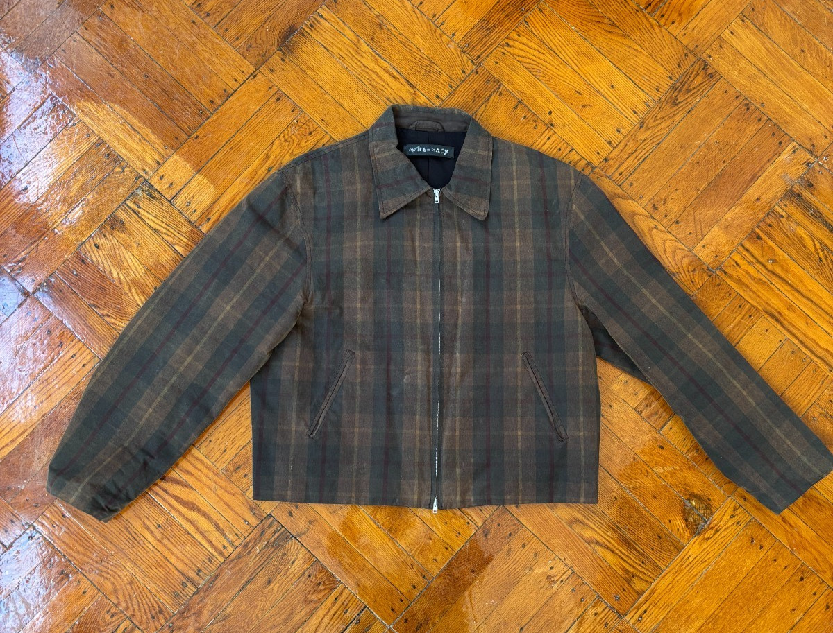 OUR LEGACY Hunter Brown Tartan Check Pattern Waxed Mini Jacket Size 46