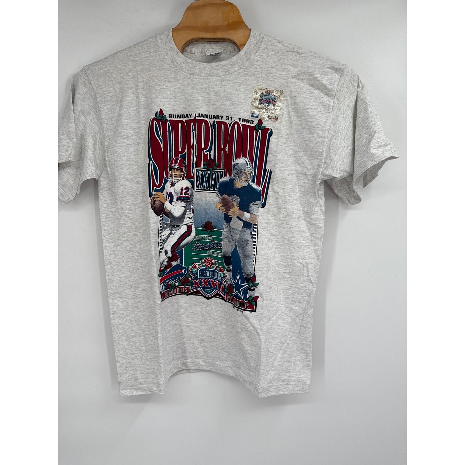 VTG 1993 Cowboys vs Bills Super Bowl XXVII Mens Shirt Short Sleeve Sz L Salem VTG 1993 Cowboys vs Bills Super Bowl XXVII Mens Shirt Short Sleeve Sz L Salem