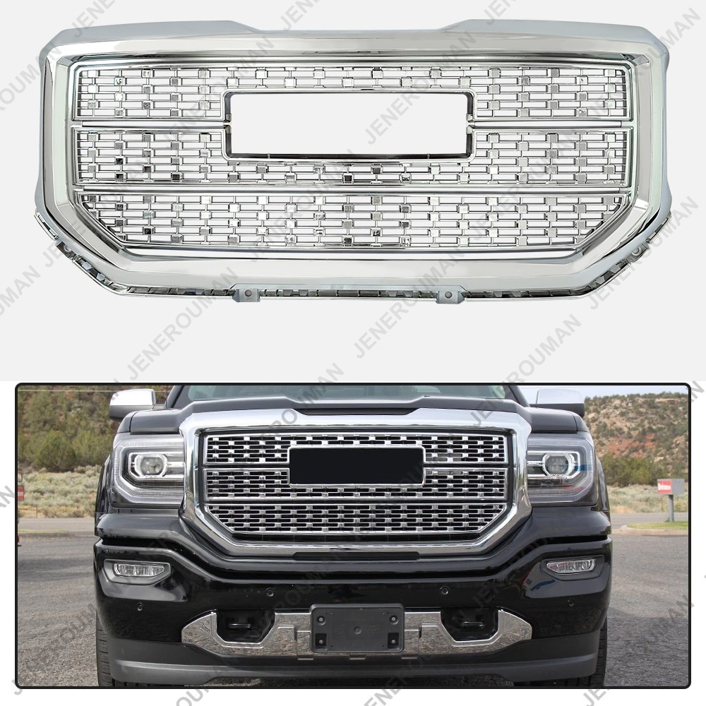 Chromed Upper Grille For 2016-2018 GMC Sierra 1500 Base SLE Front Bumper Grill