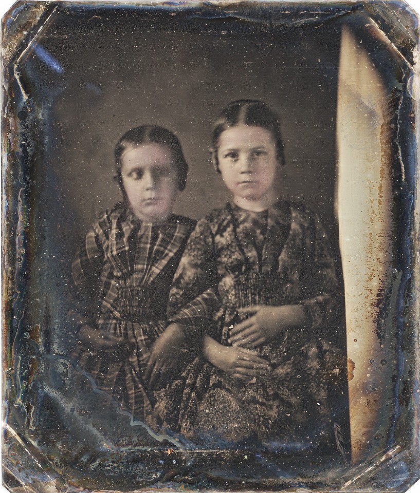 6th Plate Dag of Two Girls, Full Case, 1850s #146