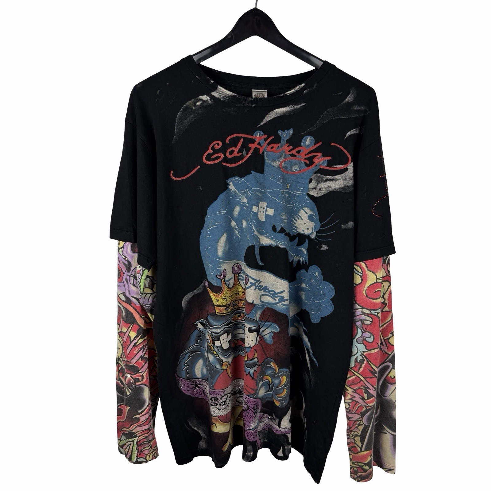 Vintage 2000s RARE Ed Hardy Double Layer Tattoo Punk Graphic Shirt Size L Vintage 2000s RARE Ed Hardy Double Layer Tattoo Punk Graphic Shirt Size L