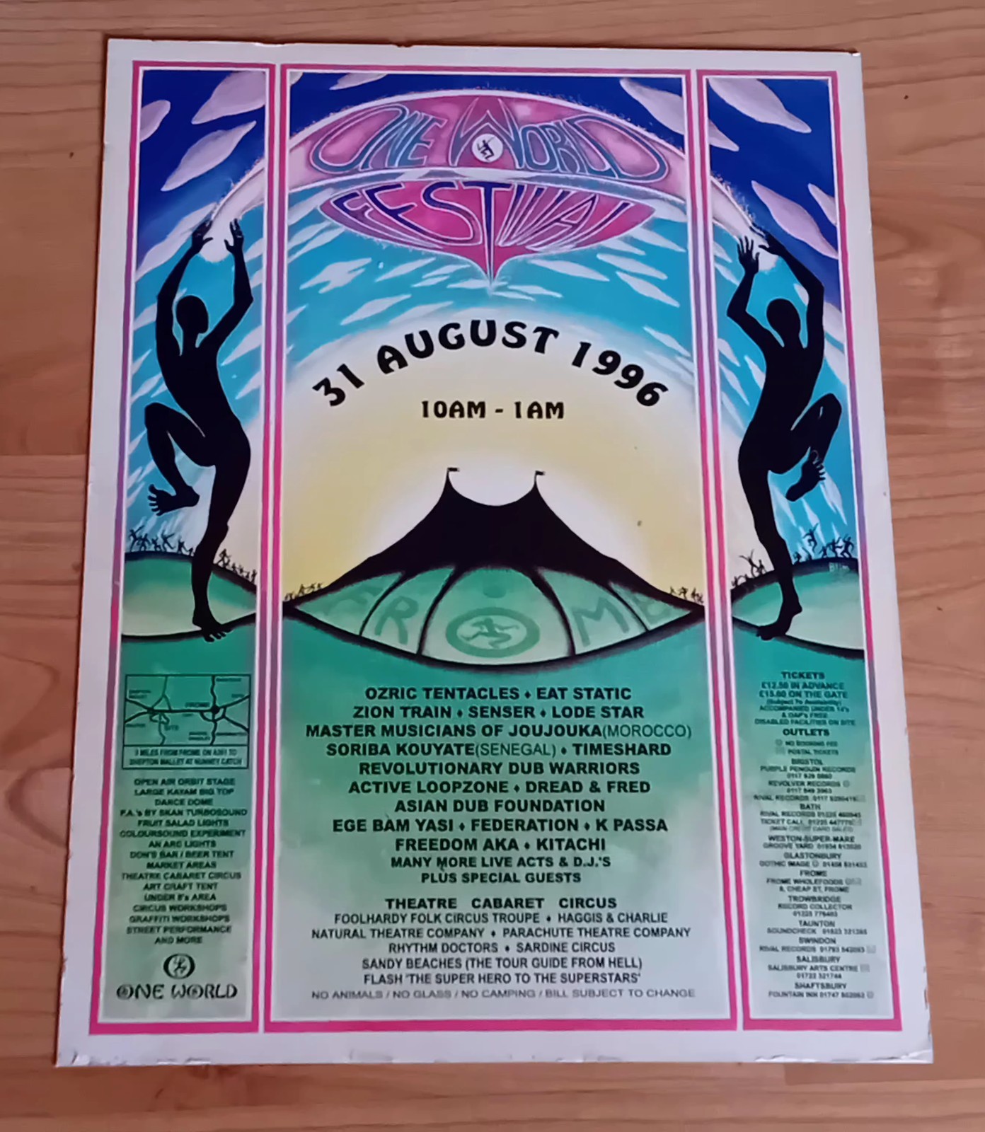 Vintage 1996 Oneworld Frome Festival Poster 52x 39cm Mounted - Rave Memorabilia