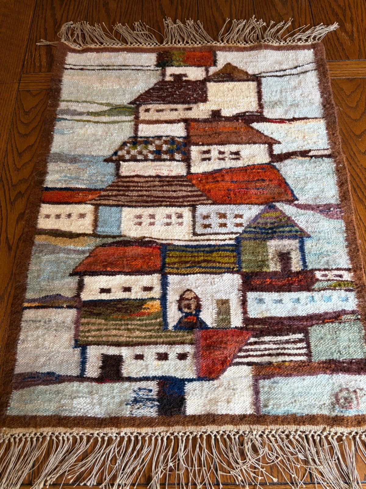 Vintage Polish Hand Woven Piotr Grabowski Signed,  Wool Folk Art Tapestry W/Tag