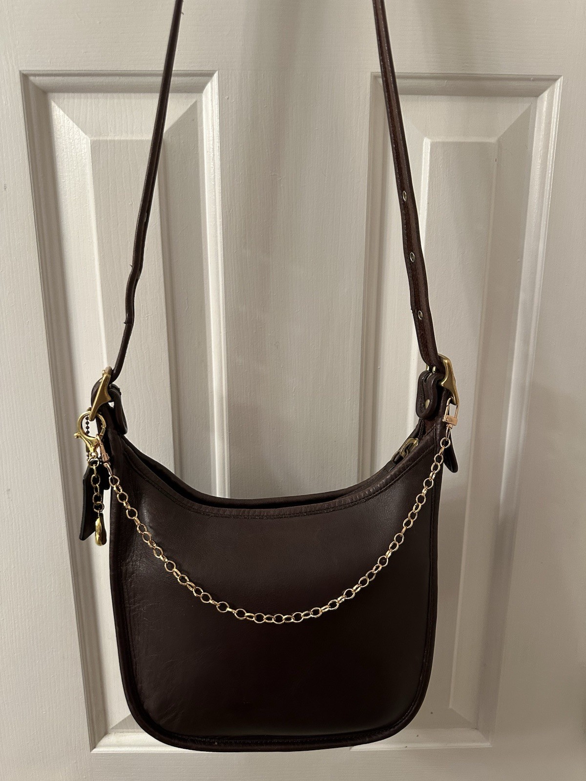 Vtg❤️ 9950 Coach Janice Legacy Chocolate Brown Bag Leather W/ Chain And Charm