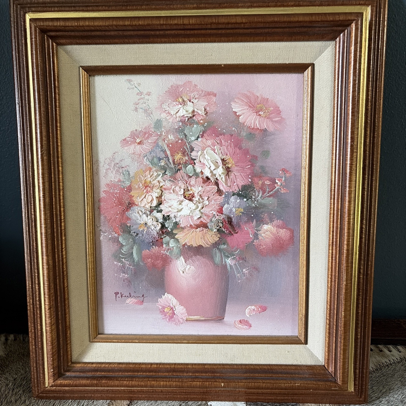 Vtg Original P. Keeling ( Pegaret) oil on canvas painting - Flowers Floral Vase Vtg Original P. Keeling ( Pegaret) oil on canvas painting - Flowers Floral Vase