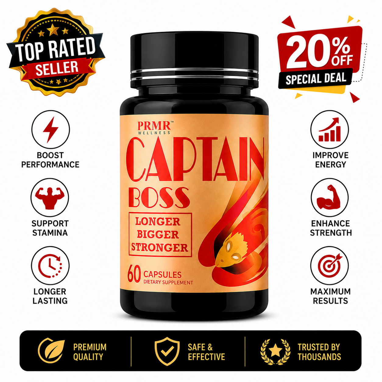 Captain Boss Natural Herbal Extract Men\'s Dietary Supplement 60 Capsules USA