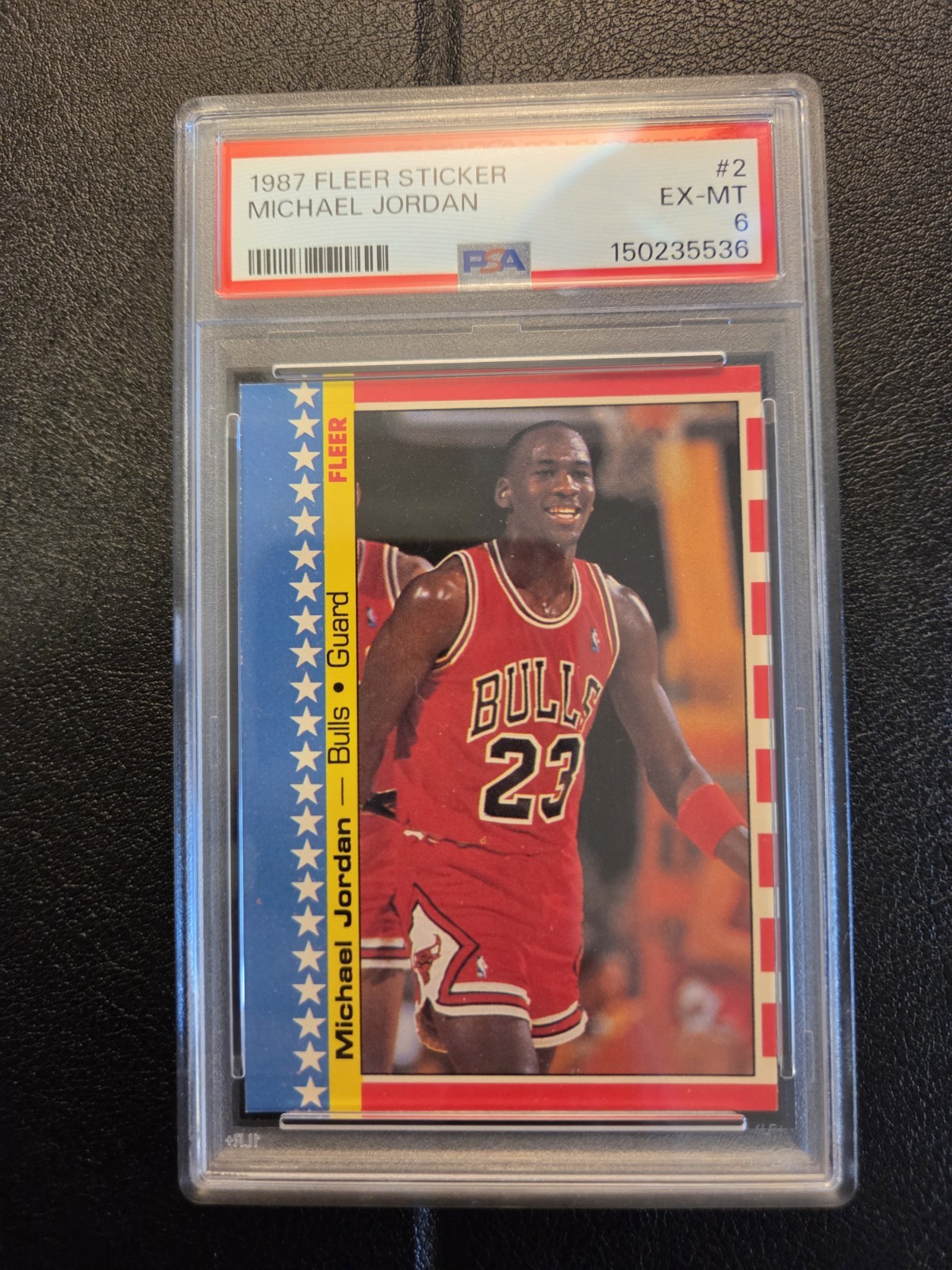 1987 FLEER STICKER #2 MICHAEL JORDAN PSA 6 EX MT